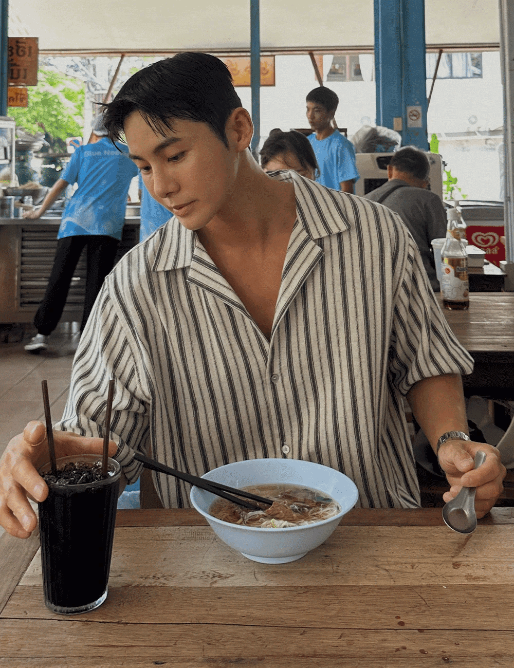 冰亞麻ST開領短袖襯衫