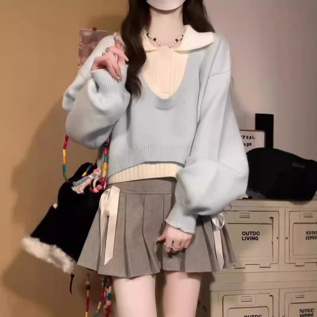 Korean Preppy Style 2-Piece Knit Polo Set