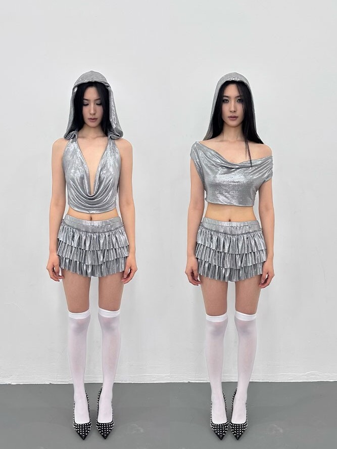ArtByTastybabe 閃鑽亮銀 不規則 多穿法 辣妹套裝