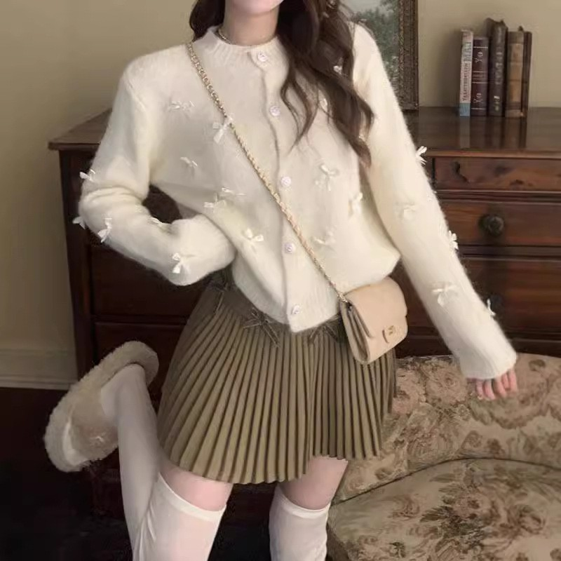 French Style Soft Knit Cardigan with Bows