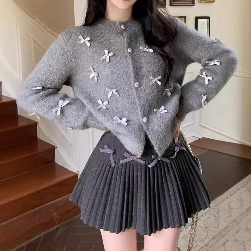 French Style Soft Knit Cardigan with Bows