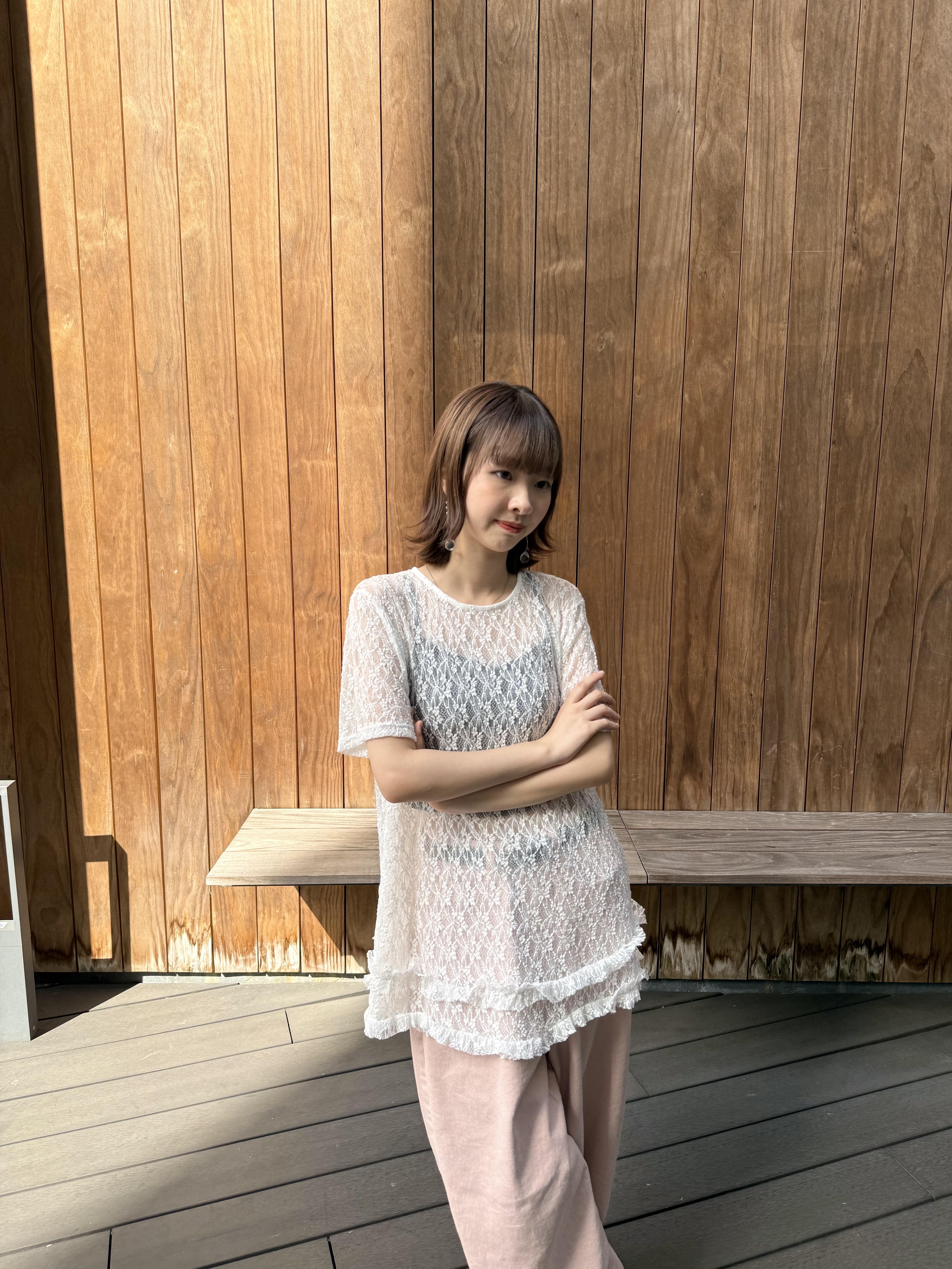 LACE雙層Ruffle寬鬆Top