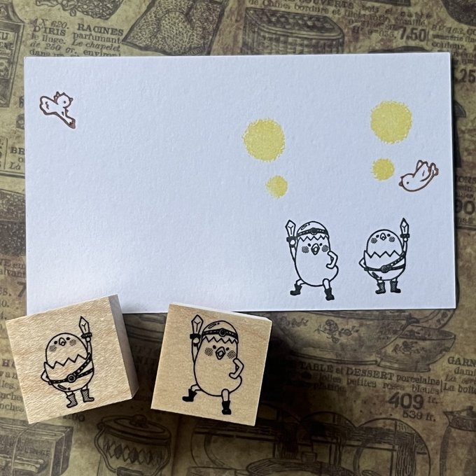 日本YUN．勇者-小雞兄弟 2x2cm原創櫸木印章