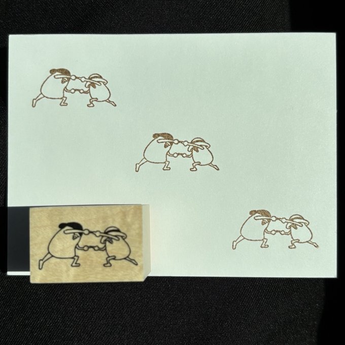 日本YUN．雞兄弟-合體 2x3cm原創櫸木印章