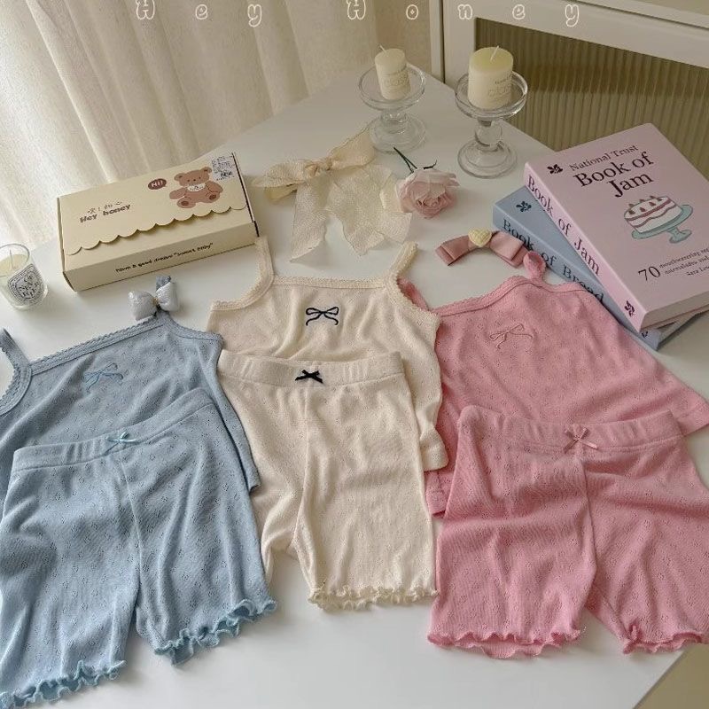 三色呼吸棉蝴蝶結背心套裝