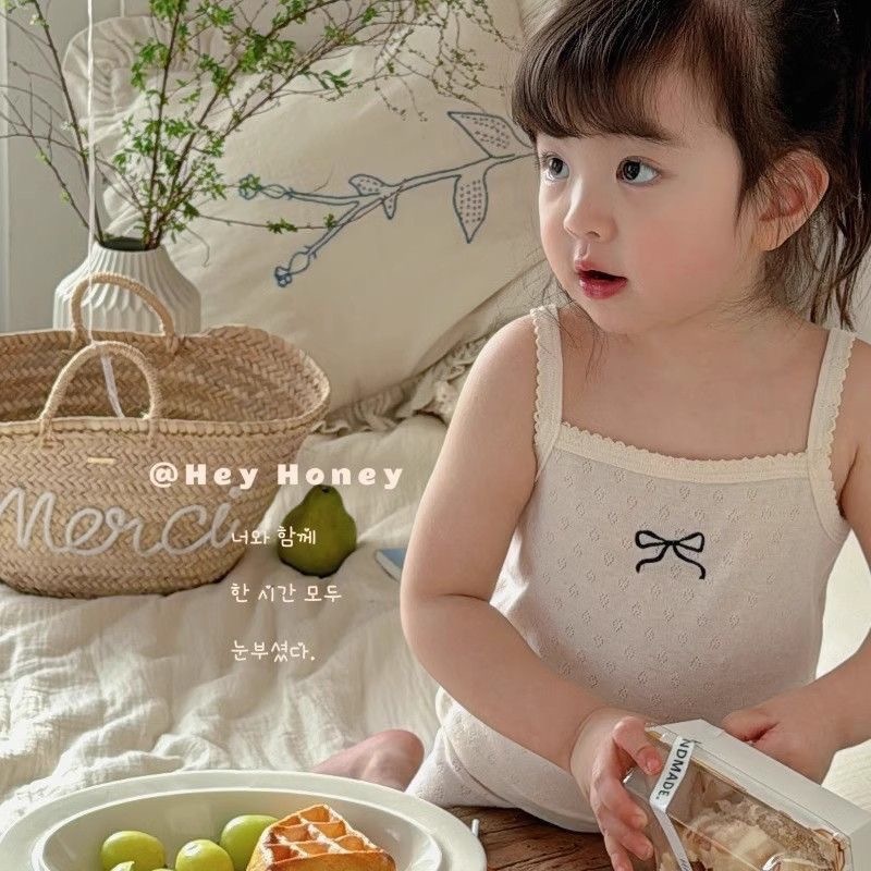 三色呼吸棉蝴蝶結背心套裝