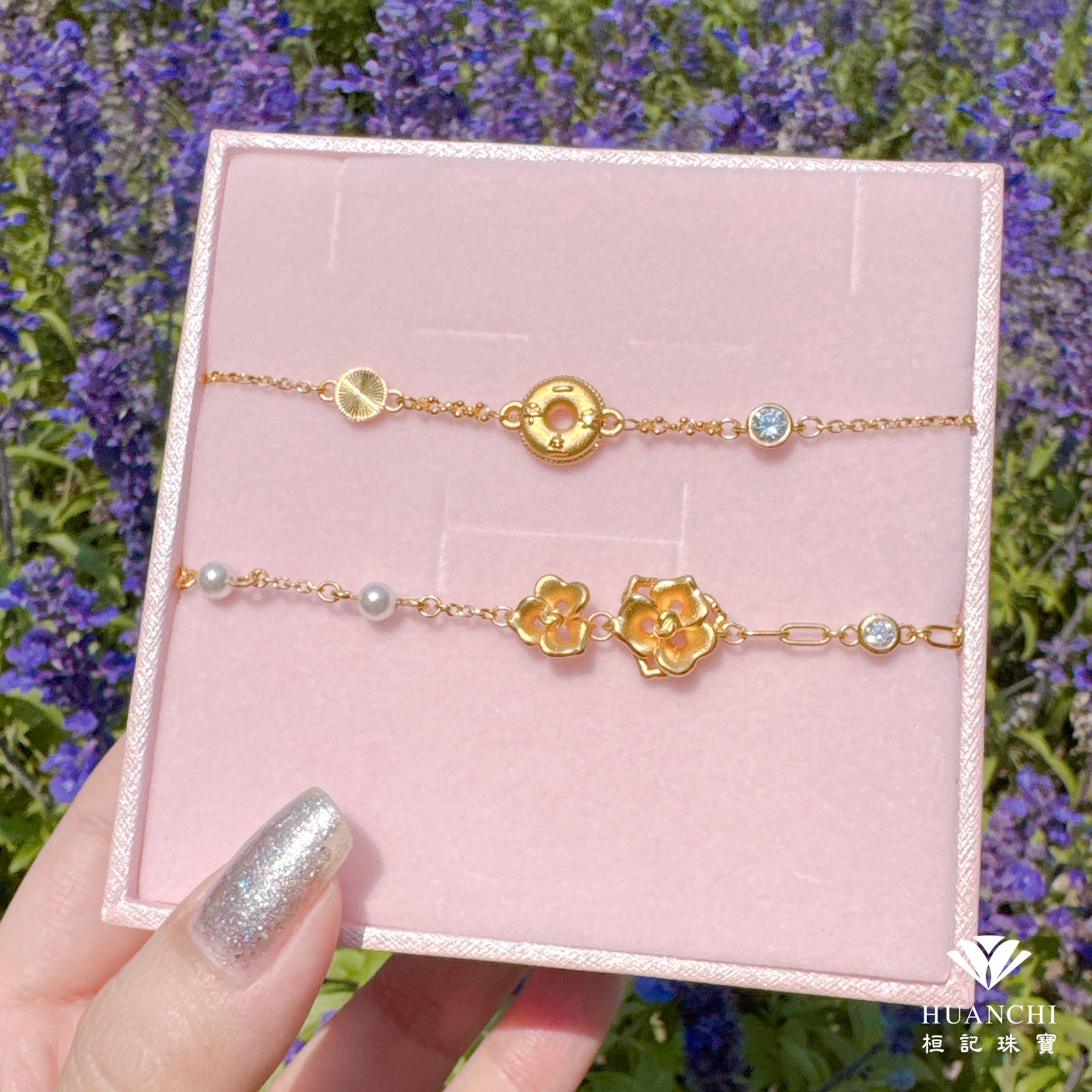 閃耀六字箴言平安扣/晶珠花影 黃金手鍊