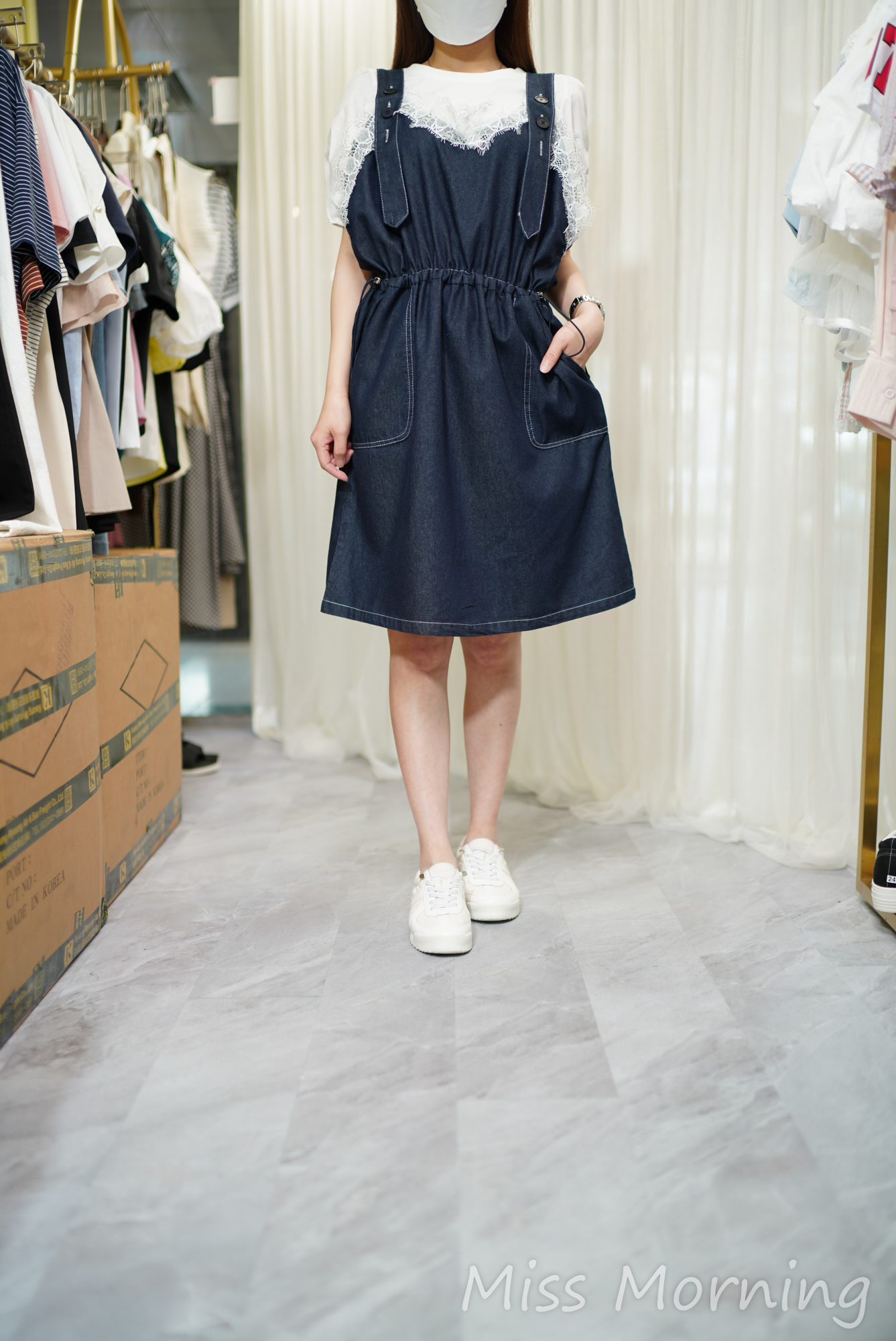 lace邊邊薄牛料背心裙(14595)