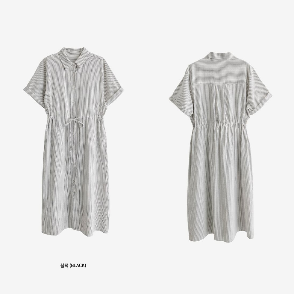 韓國Cherrykoko授權 優雅直條紋腰間綁帶襯衫連身裙