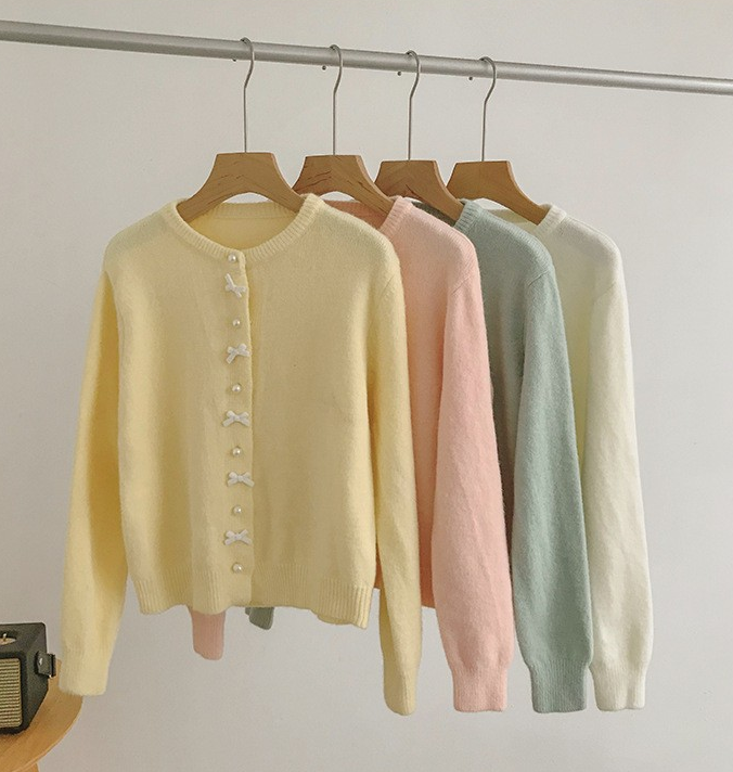 Soft Korean-Style Bow Knit Cardigan