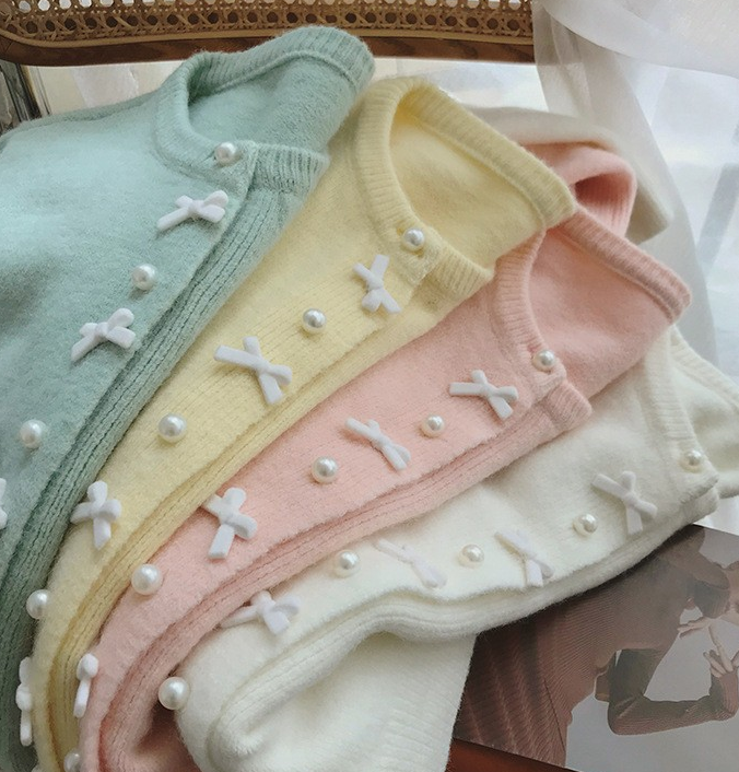 Soft Korean-Style Bow Knit Cardigan