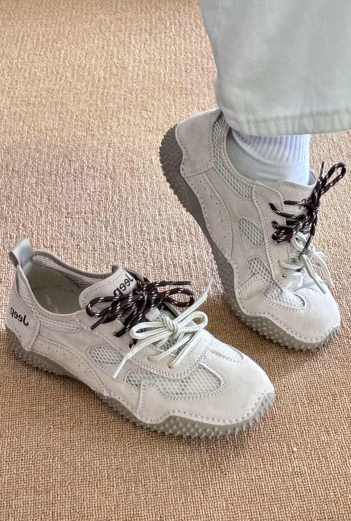 JEEP 吉普 雙鞋帶戶外慢跑鞋 運動鞋 網面 復古 透氣 麂皮 灰色 灰綠 3色 安可拉紅 機能 女款/預購