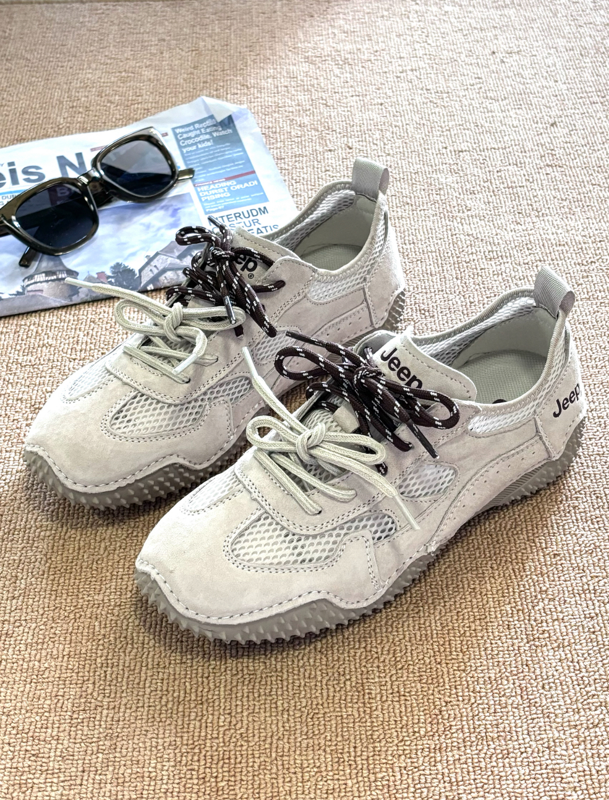 JEEP 吉普 雙鞋帶戶外慢跑鞋 運動鞋 網面 復古 透氣 麂皮 灰色 灰綠 3色 安可拉紅 機能 女款/預購
