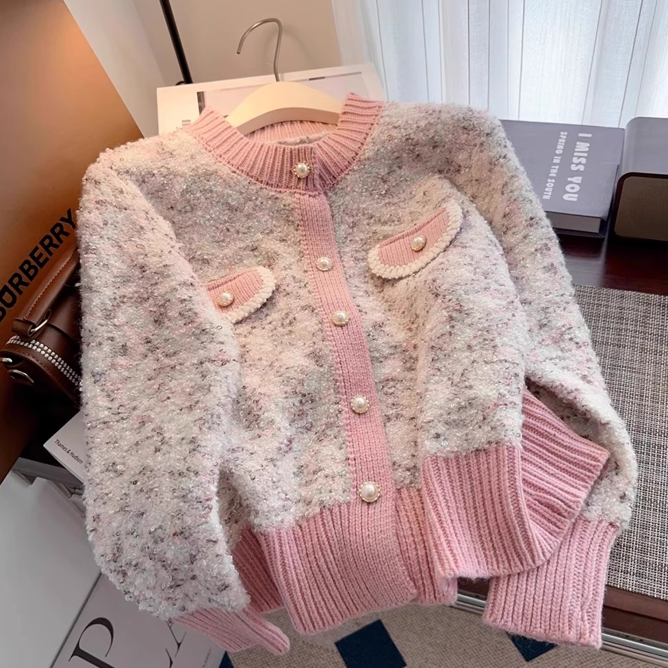 Elegant Ankore-Style Tweed Knit Cardigan