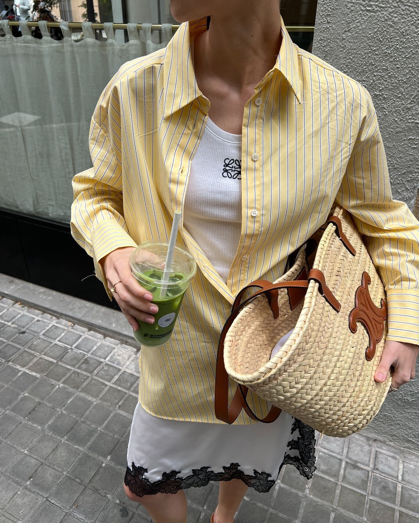 時髦小雞黃 條紋寬版襯衫