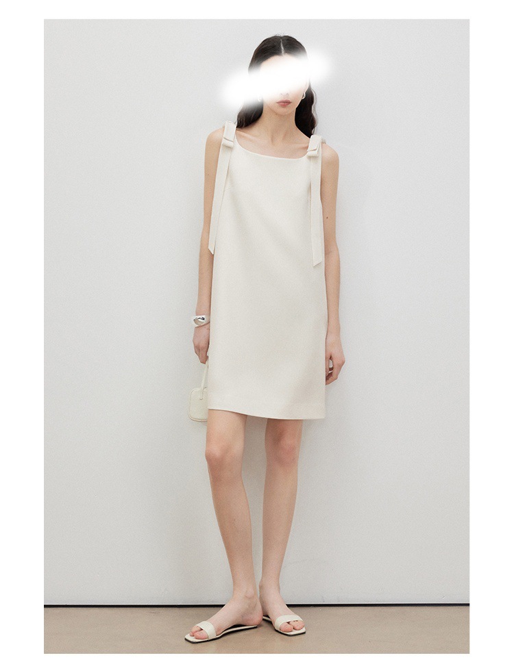 蝴蝶結偽肩帶 直筒小洋裝(黑/白)