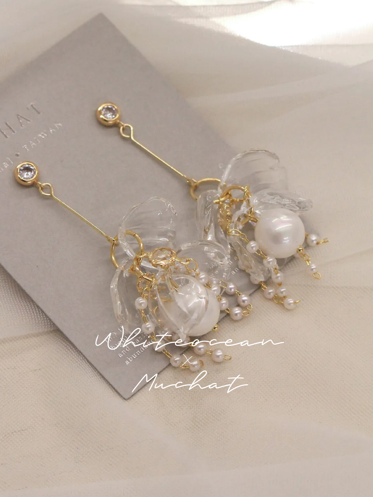 【婚紗聯名】綿月。MUCHAT手作14KGP珍珠貝殼純銀針耳環