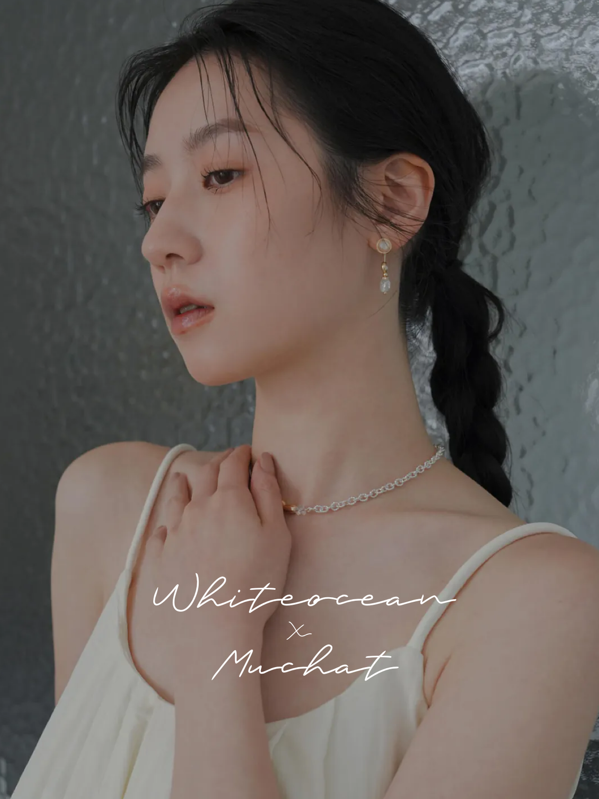 【婚紗聯名】綿月。MUCHAT手作14KGP貝殼水晶純銀針耳環