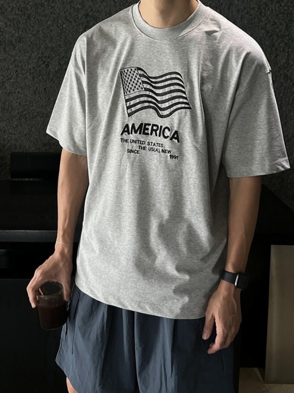 (GOAL) 韓版 純棉 AMERICA 國旗刺繡短TEE 80703