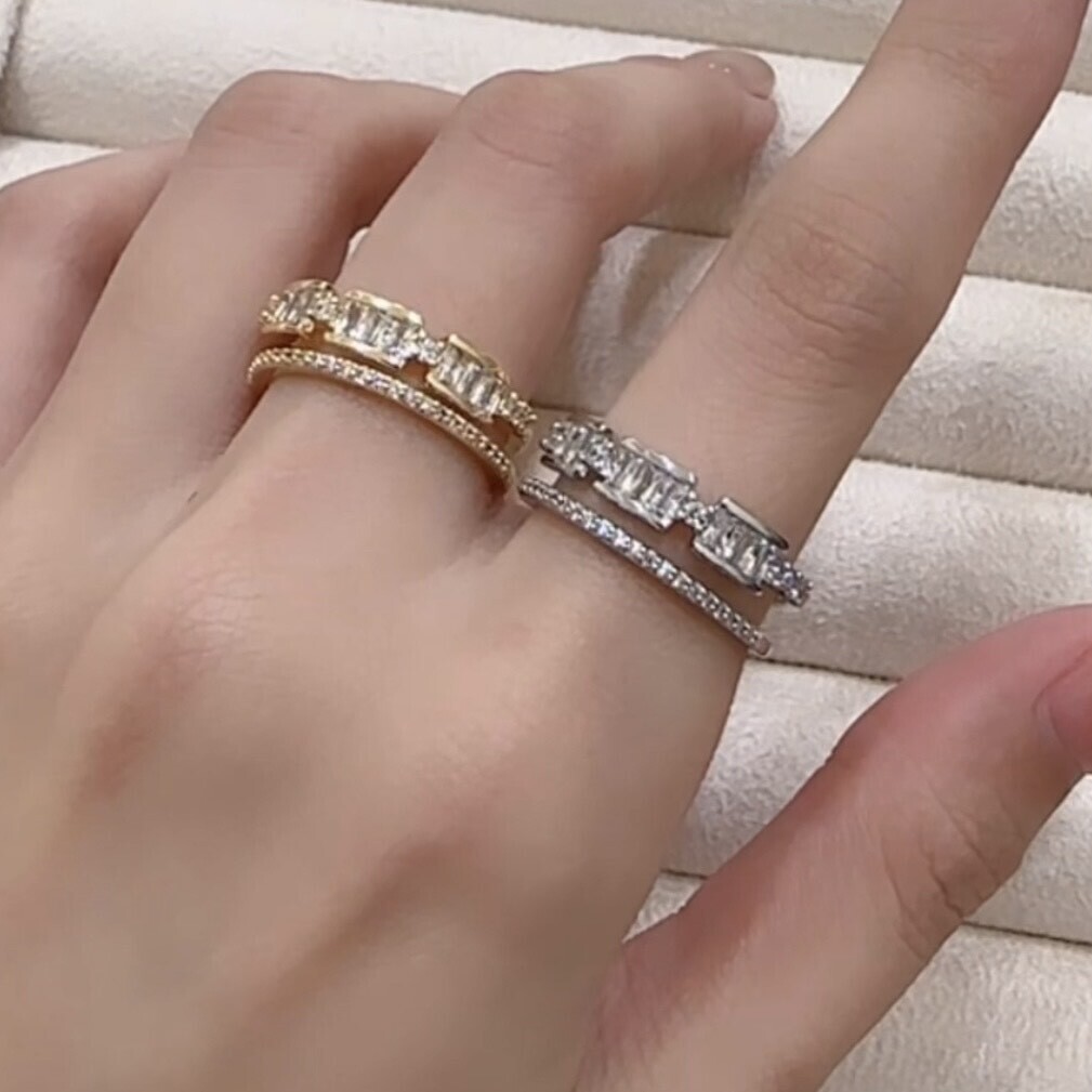 G31鋯石方鑽雙層調整戒