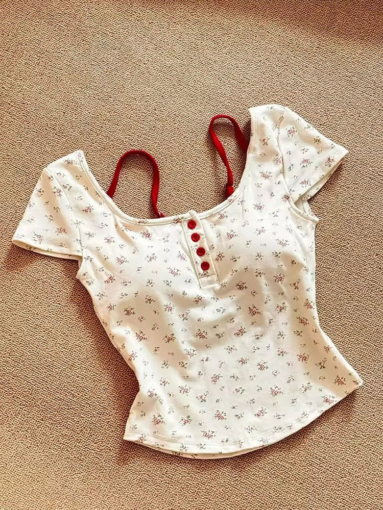 Floral Layered-Look Padded Crop Top