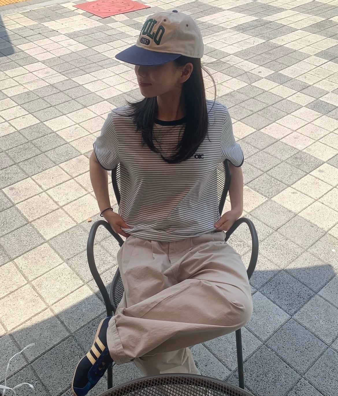 【OWN】OIOI COLLECTION 女生 短袖上衣 刺繡 條紋 OIC 夏季新品 白 米白