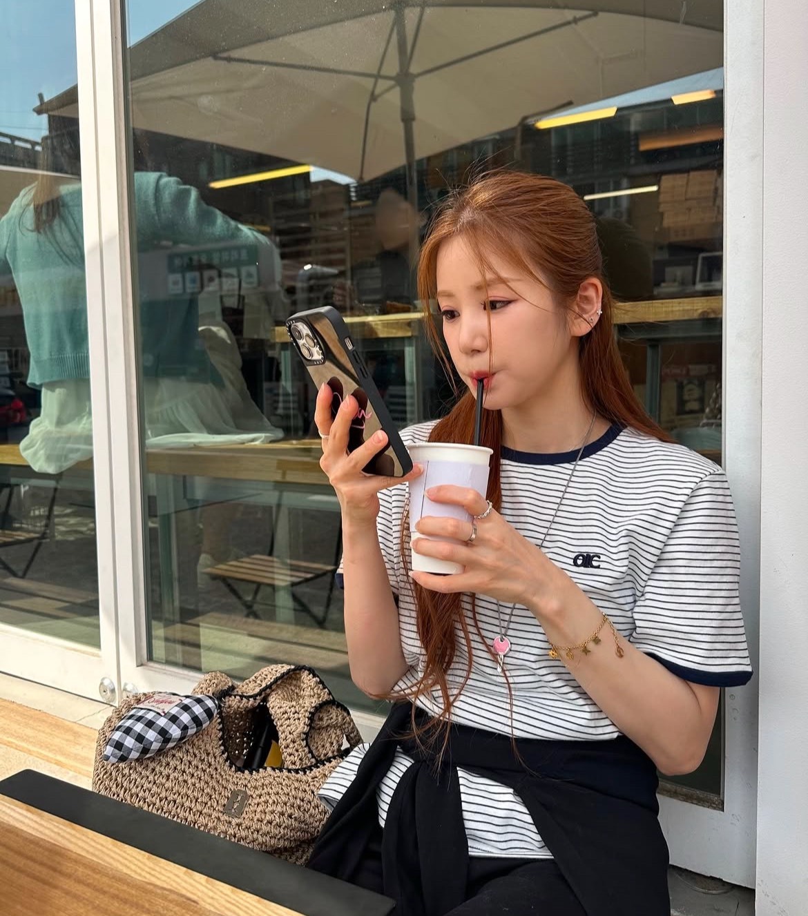 【OWN】OIOI COLLECTION 女生 短袖上衣 刺繡 條紋 OIC 夏季新品 白 米白