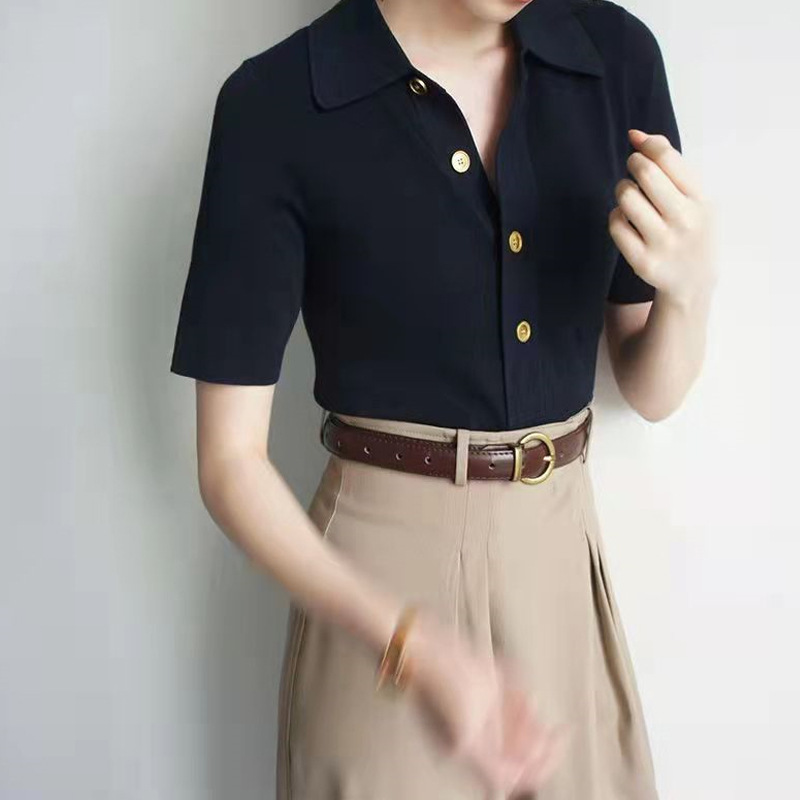 簡約翻領短袖上衣