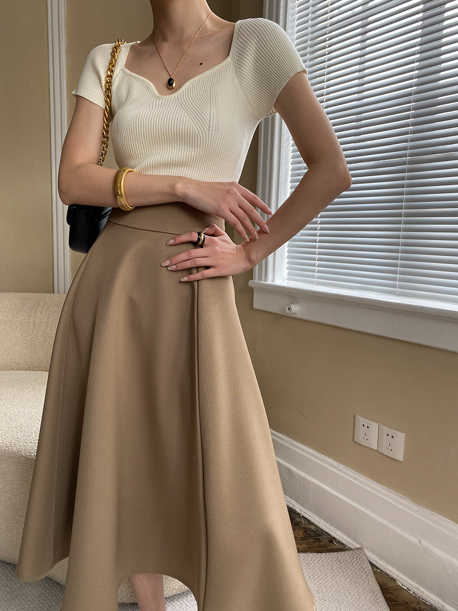 高腰顯瘦 立體剪裁氣質傘裙(黑/米/咖)