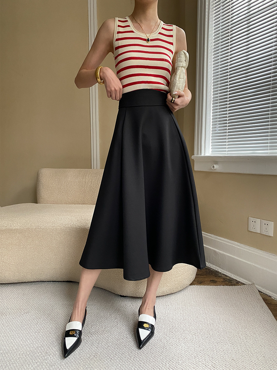 高腰顯瘦 立體剪裁氣質傘裙(黑/米/咖)