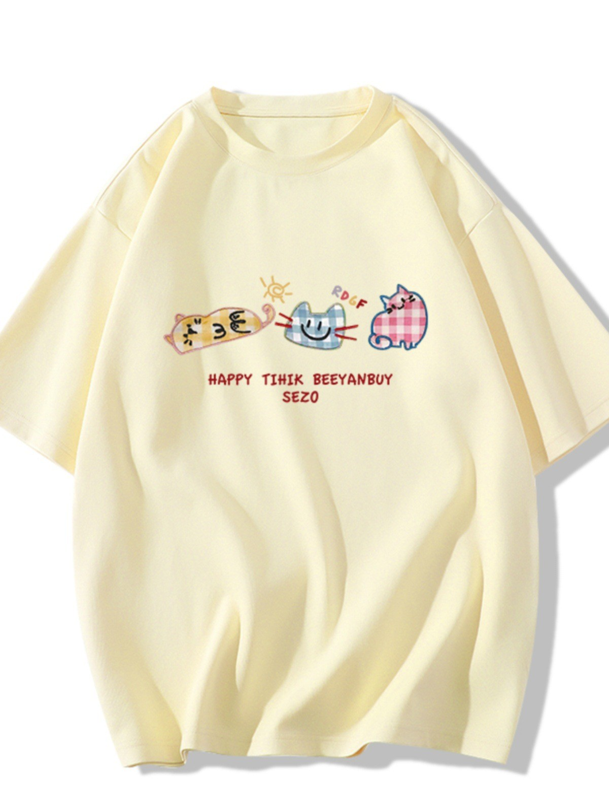 [2 PCS FOR RM50] Pastel Yellow Cartoon Cat Girl Tee