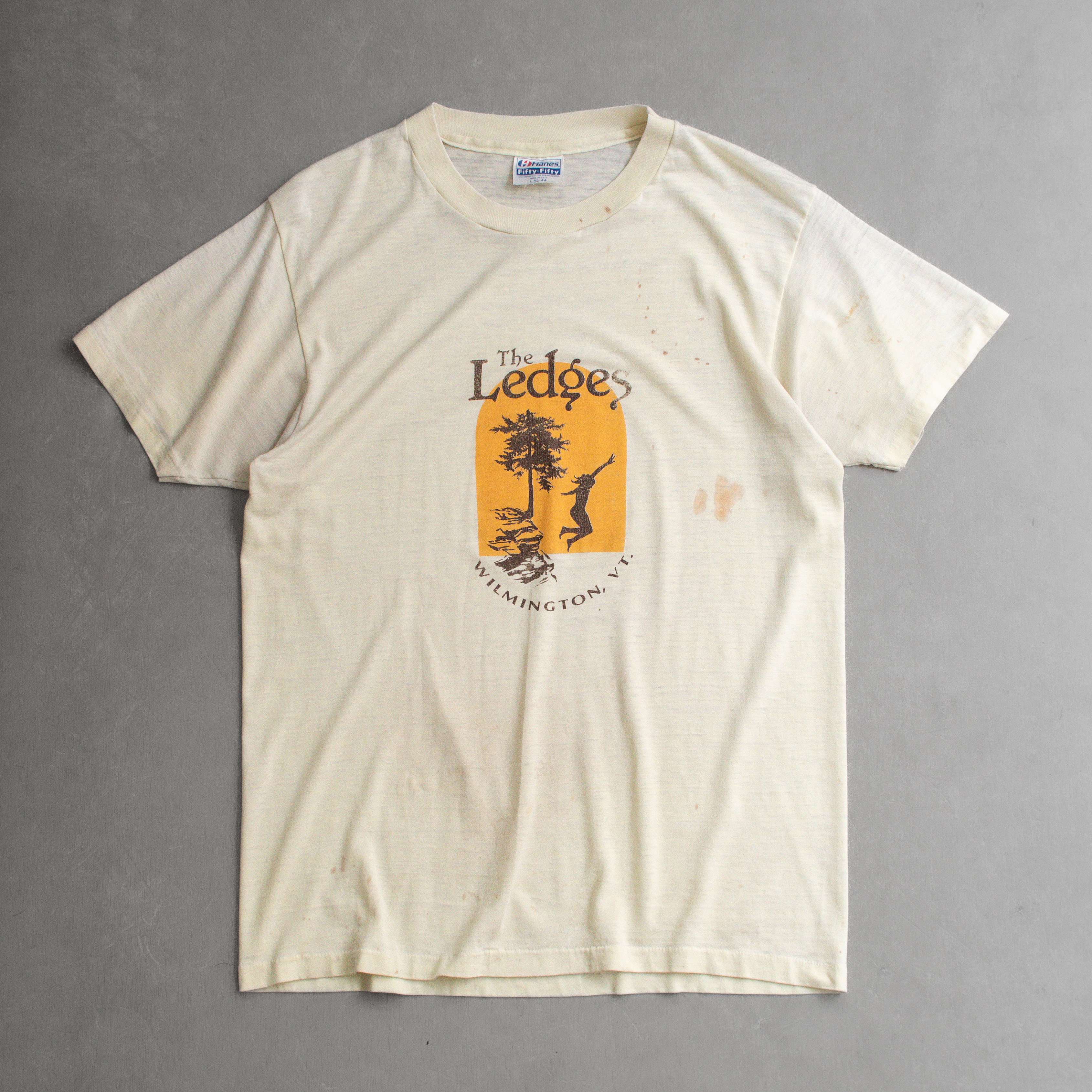 80-90S HANES VINTAGE TEE 美國製 米色 剪影 圖案 短袖 T恤