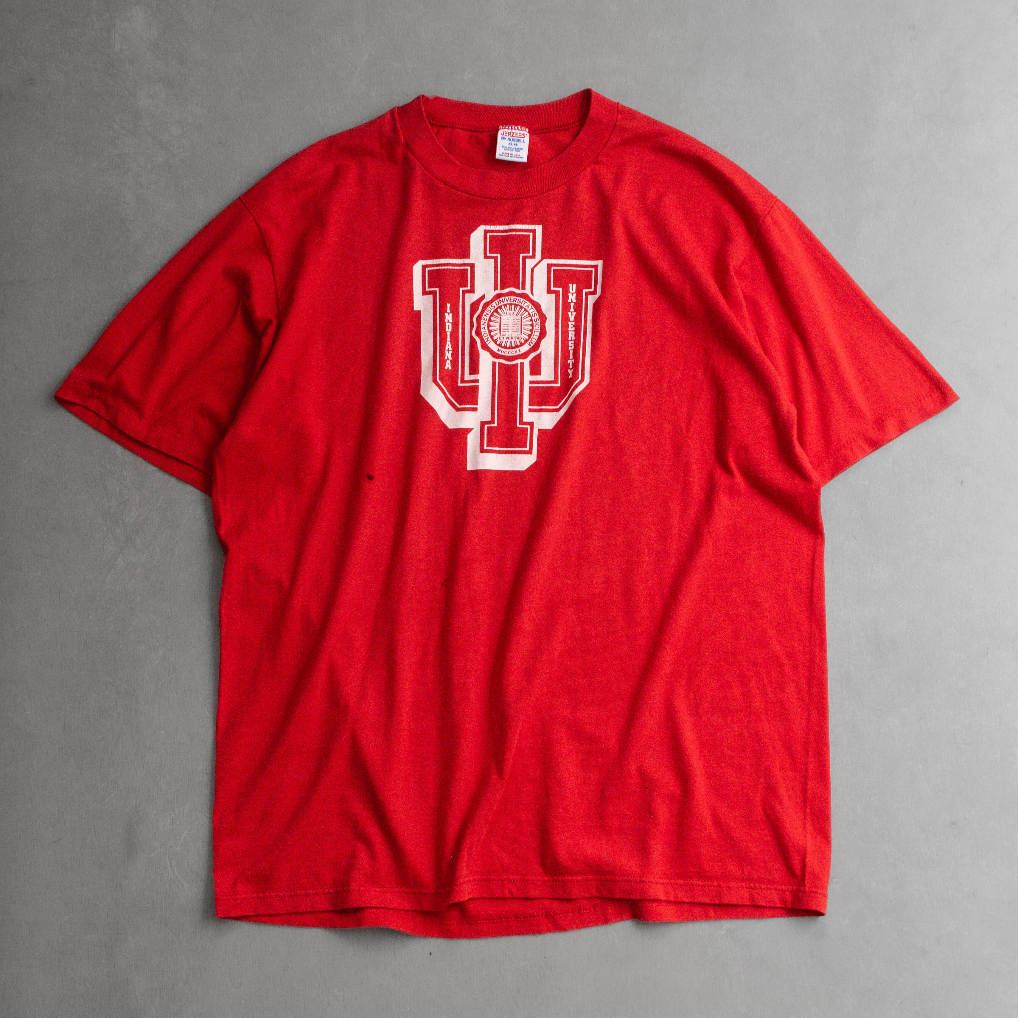 80-90S JERZEES VINTAGE TEE 美國製 紅色 印第安納 大學 校徽 短袖 T恤