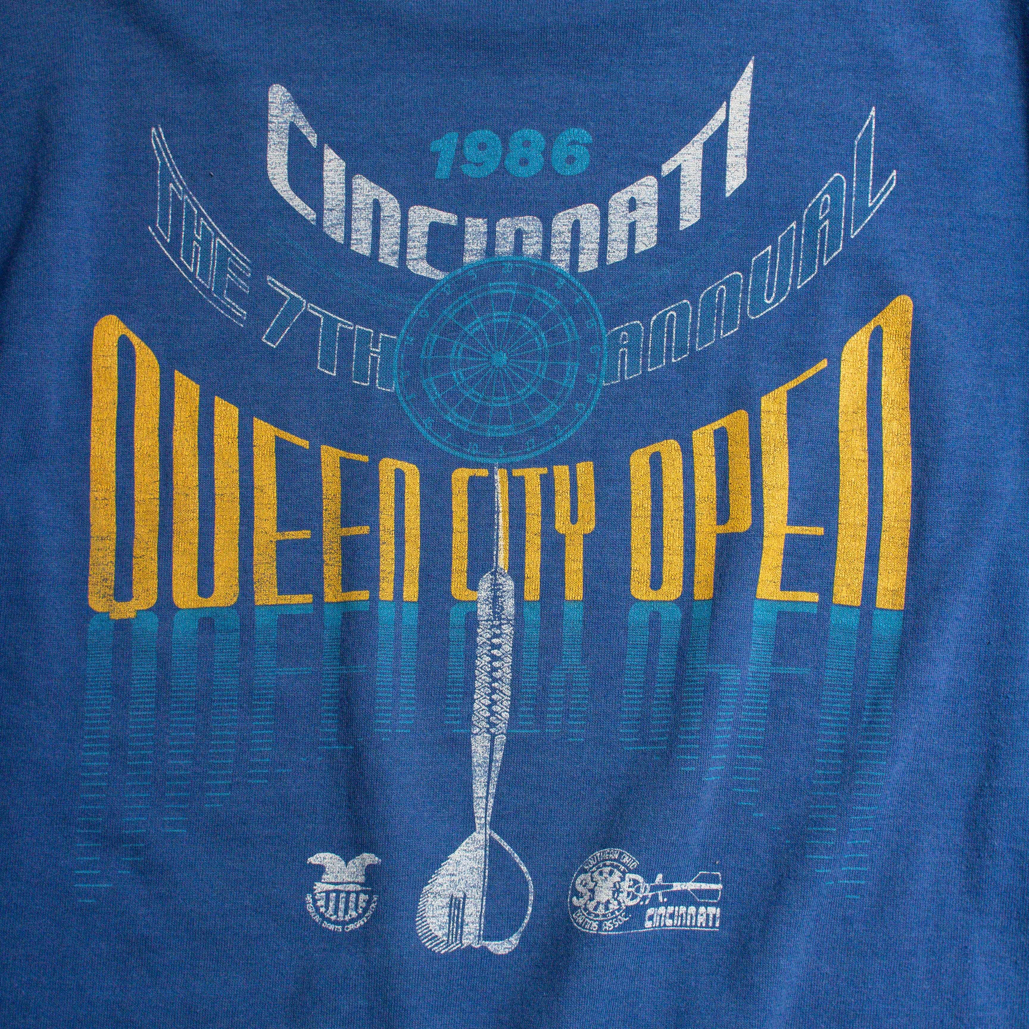 80-90S JERZEES VINTAGE TEE 美國製 藍色 飛鏢 比賽 圖案 短袖 T恤