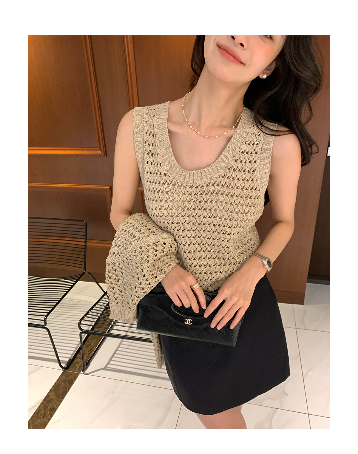 人魚亮片細閃 棟棟針織背心+外套(淡紫/茶)