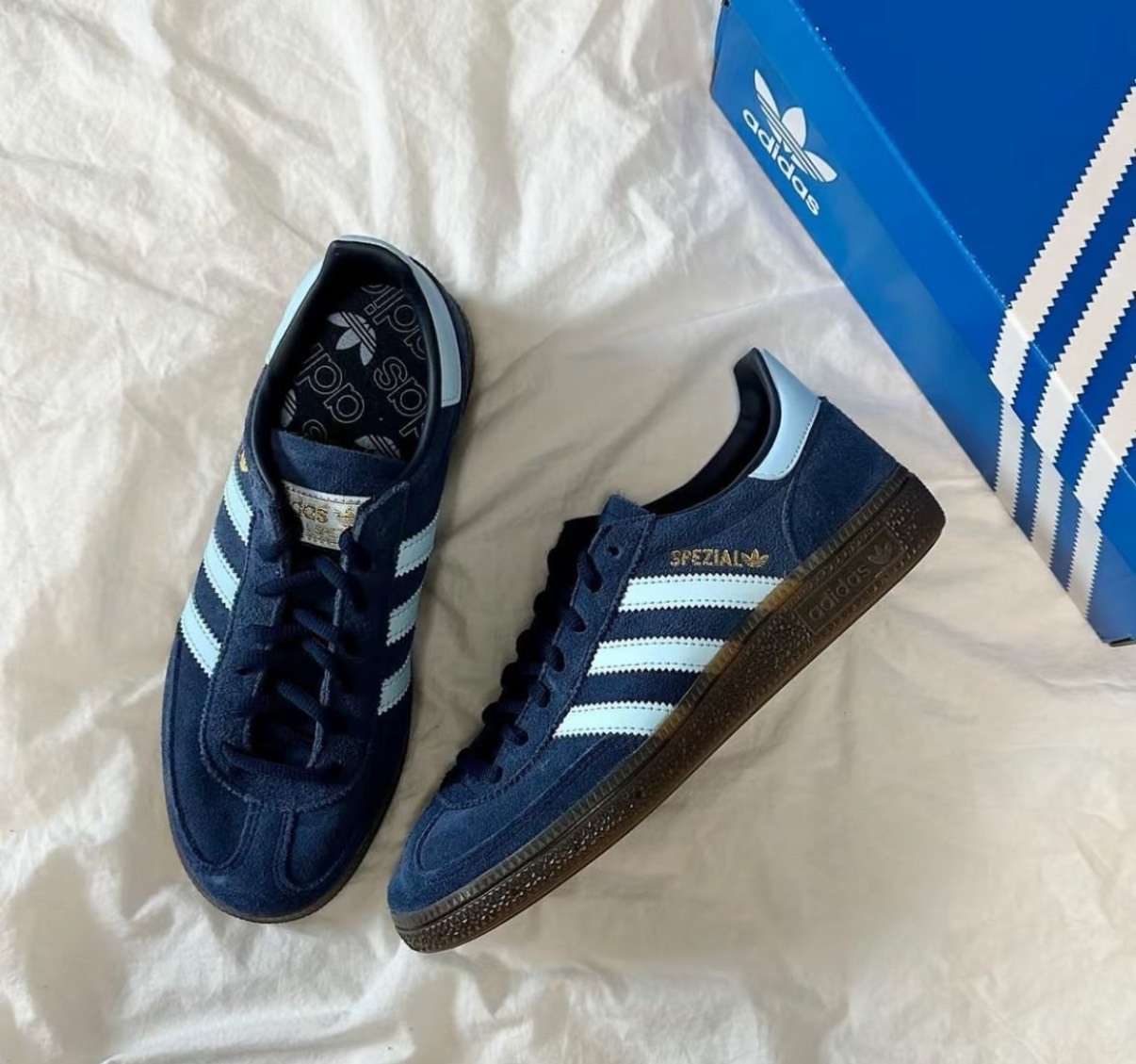 adidas HANDBALL SPEZIAL 低幫休閒板鞋 藍棕 男女同款