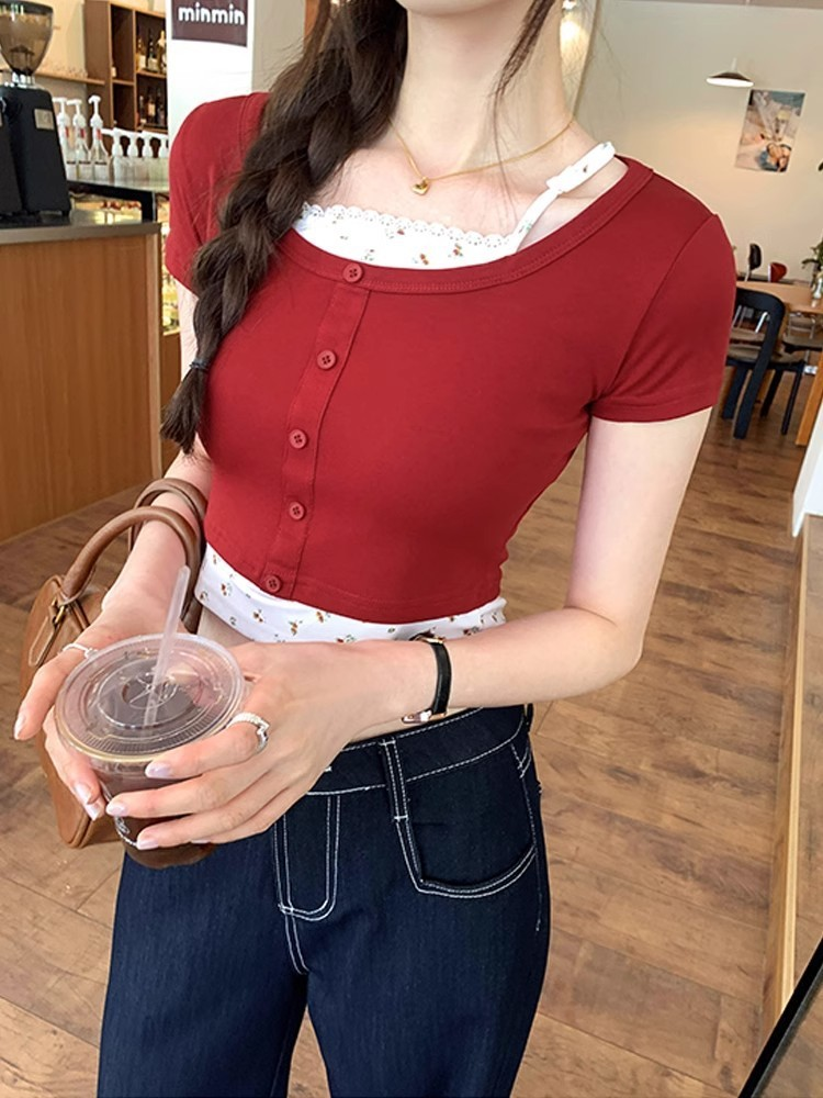 Retro Floral Layered-Look Sweet & Sassy Tee