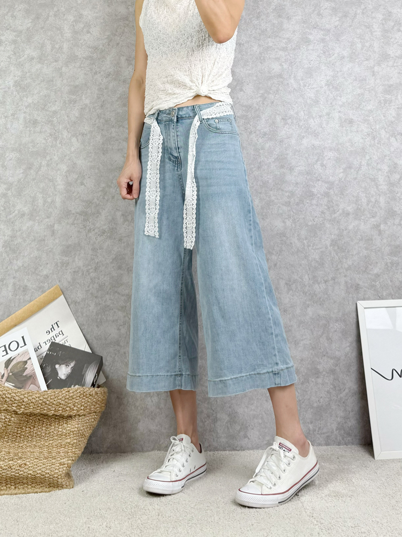 甜美系女孩穿搭♡ 蕾絲綁帶八分褲必收款！