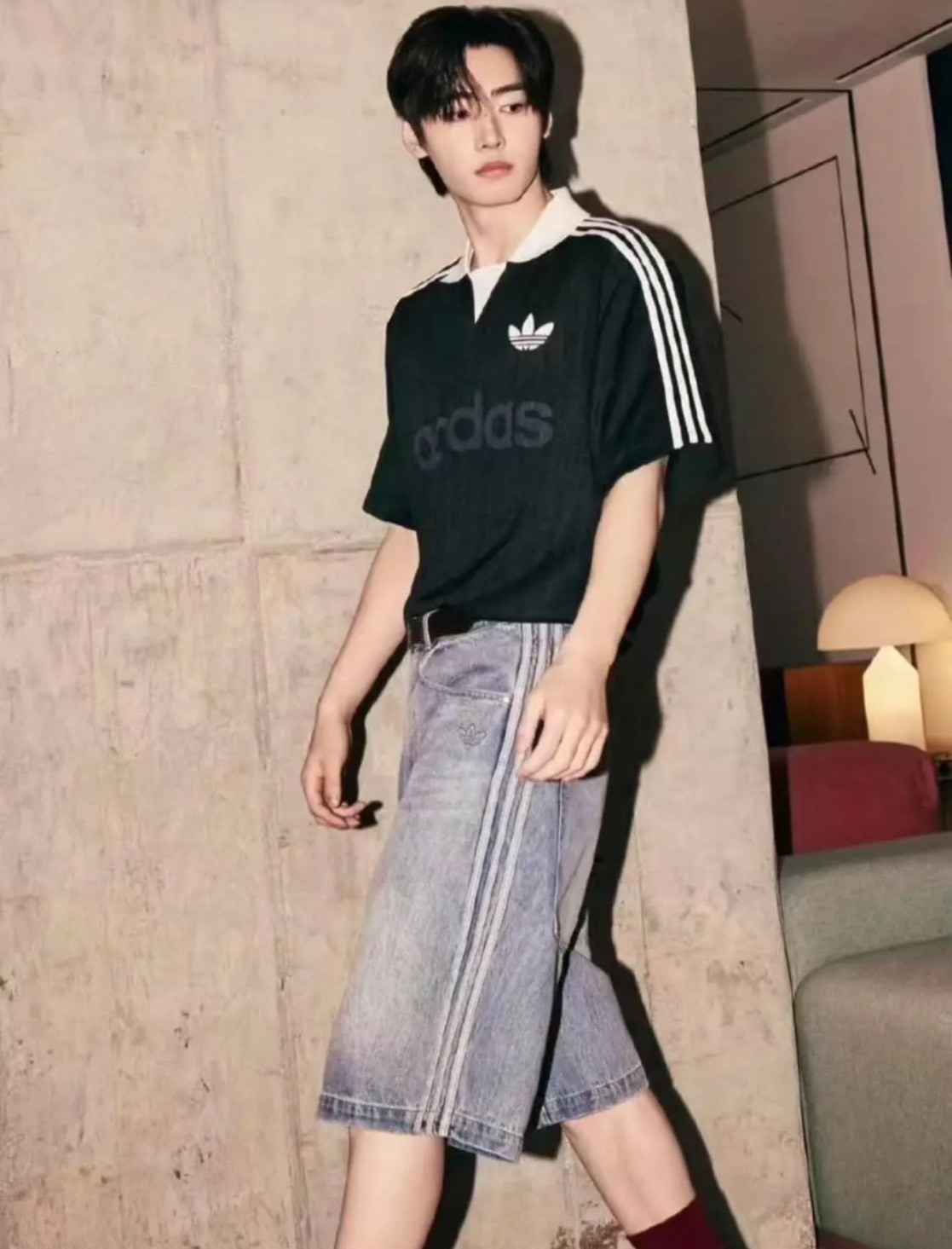 adidas Originals 條紋Logo短袖T恤 男款 黑色