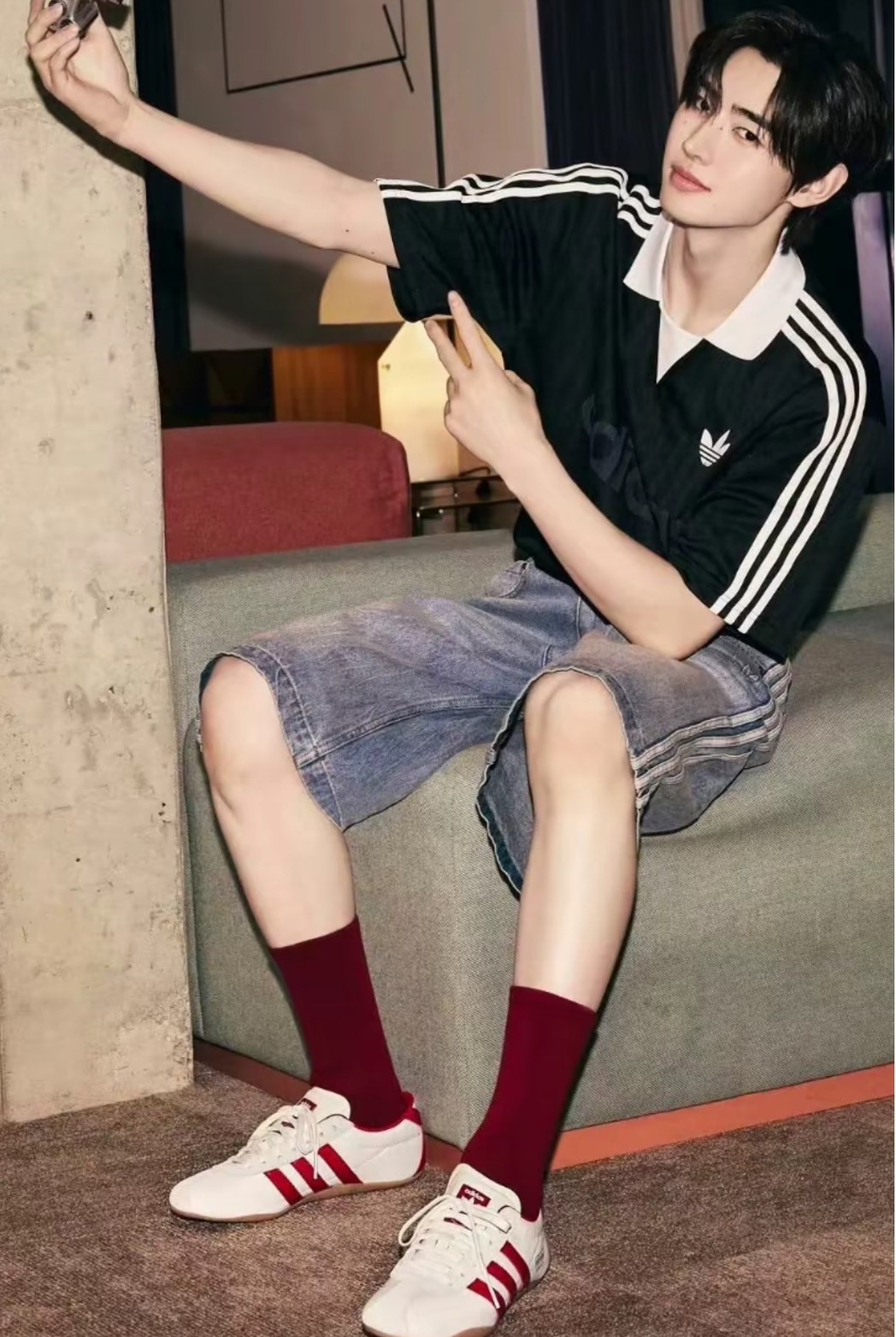 adidas Originals 條紋Logo短袖T恤 男款 黑色