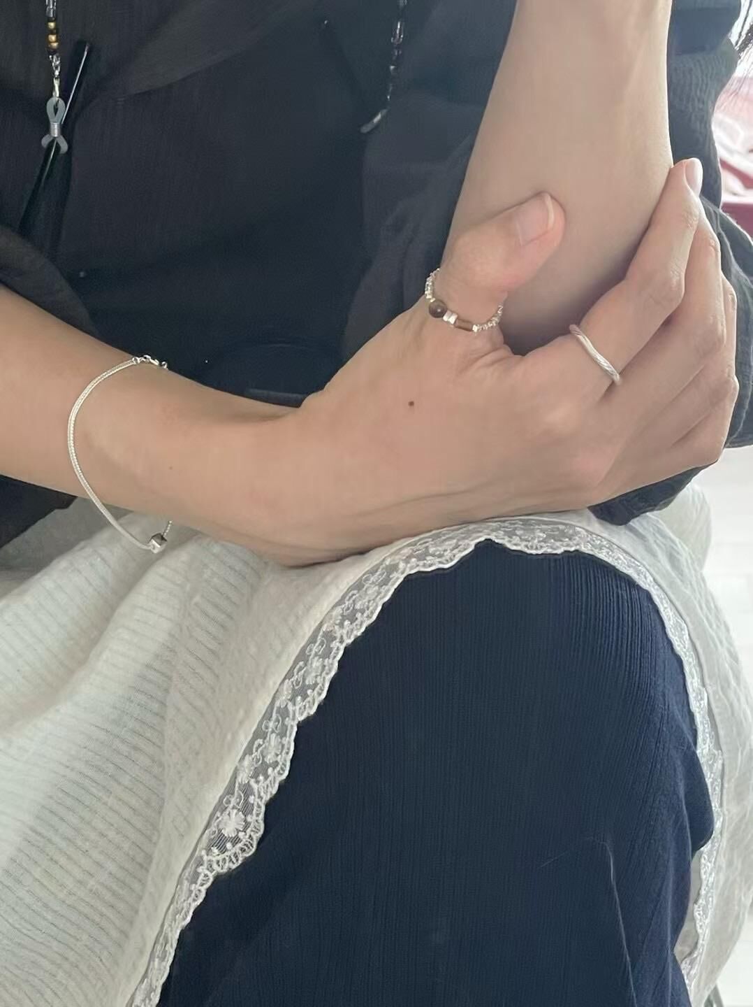 S925 silver  tigereye silvered chip ring