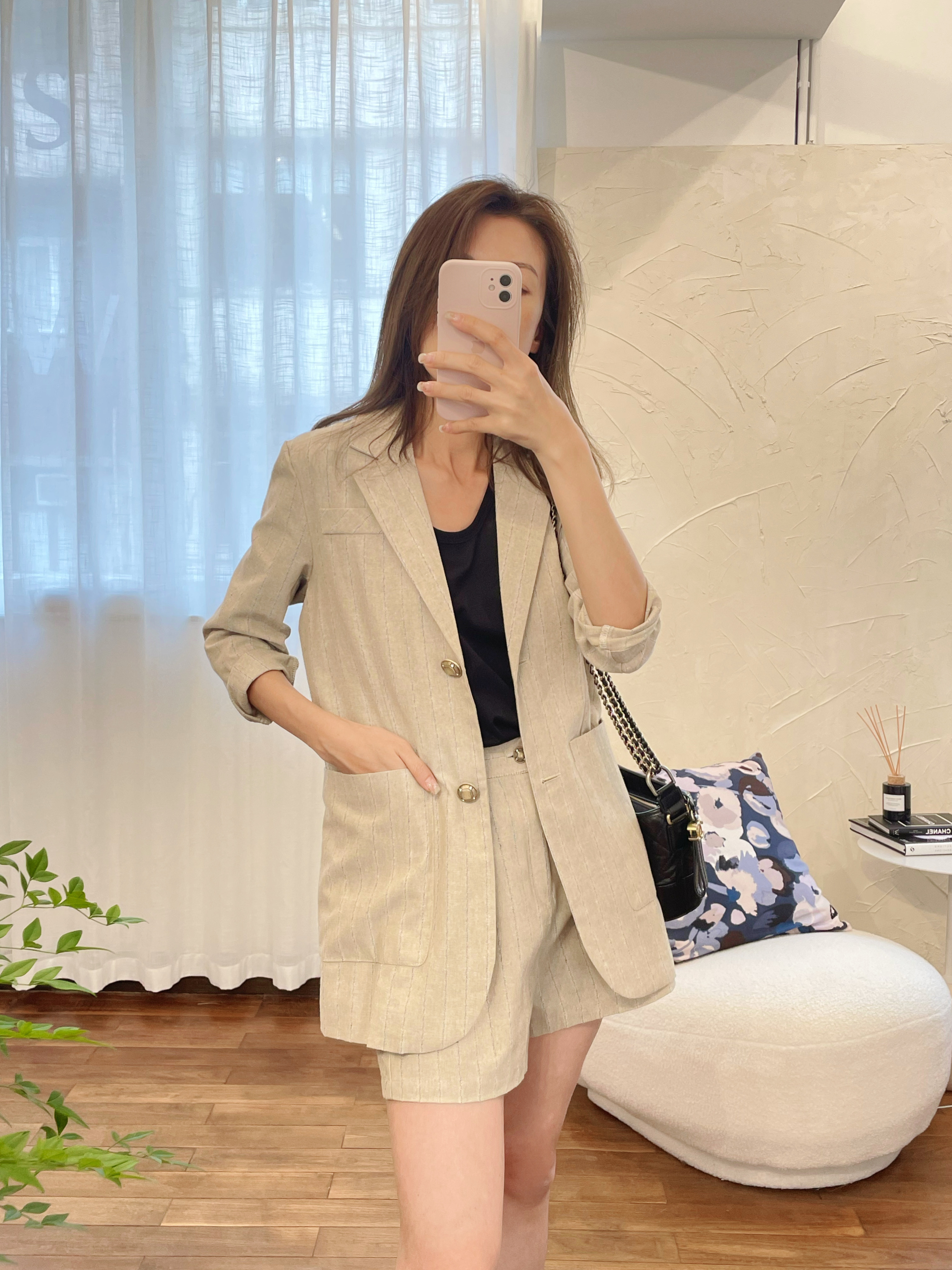 Stripe-Pattern Linen-Cotton Blazer_BZ236L05