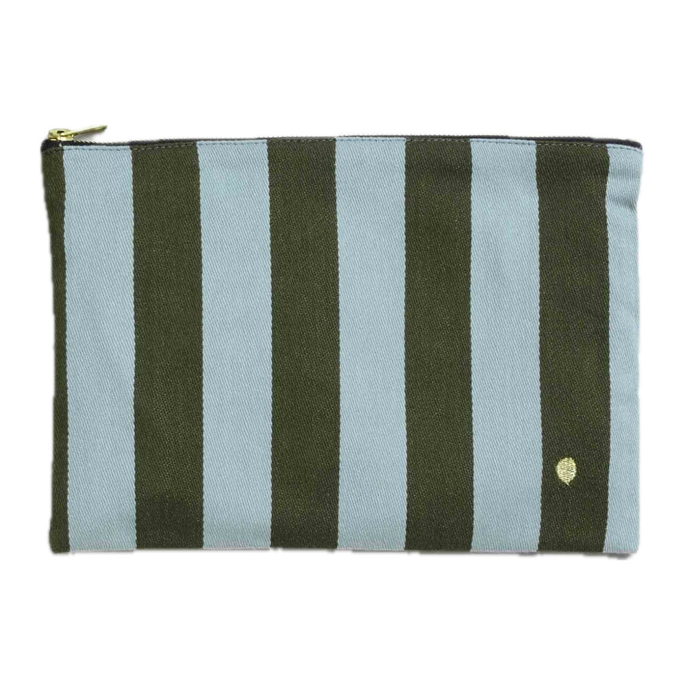 法國La cerise sur le gâteau 有機棉防水分類收納袋-抹茶藍條紋(大)