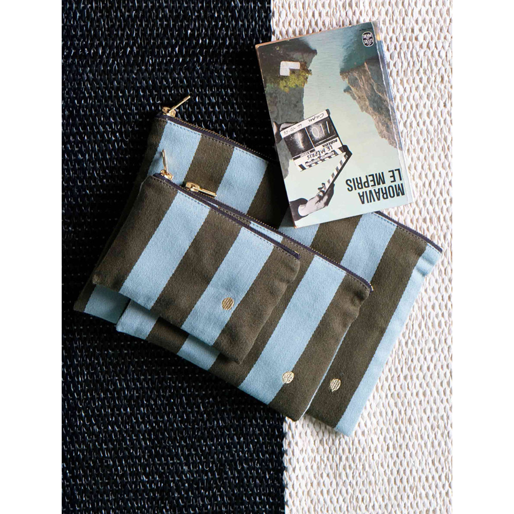 法國La cerise sur le gâteau 有機棉防水分類收納袋-抹茶藍條紋(大)