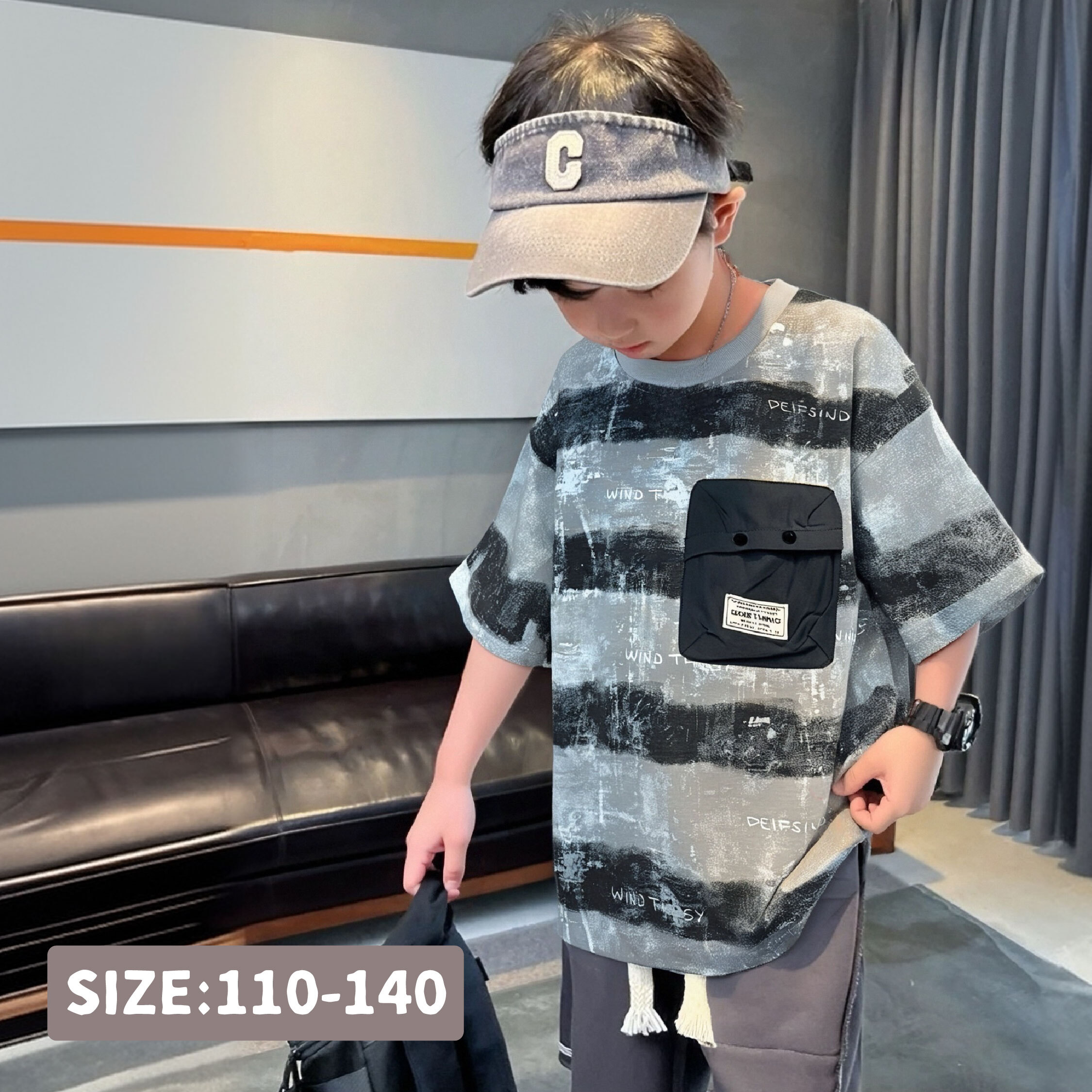 【H50180】油漆記號大橫條圓領上衣/短T＊二色