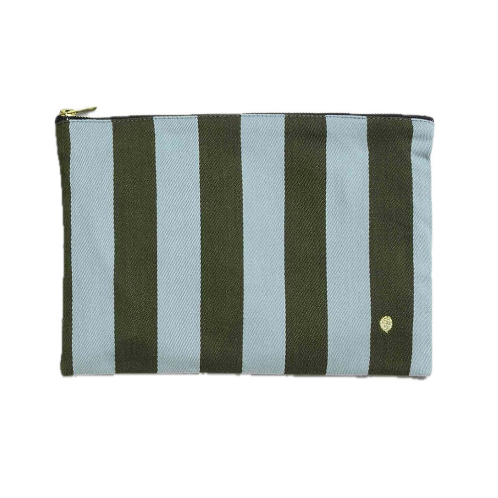 (預購4/30)法國La cerise sur le gâteau 有機棉防水分類收納袋-抹茶藍條紋(中)