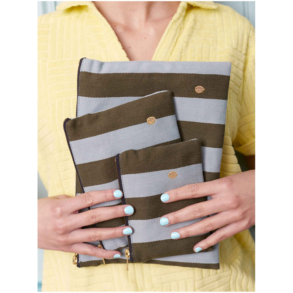 (預購4/30)法國La cerise sur le gâteau 有機棉防水分類收納袋-抹茶藍條紋(中)