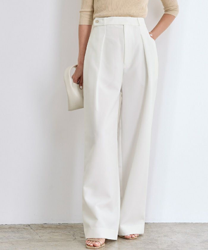 ur’s ベルトデザインワンタックワイドパンツ白M（BFXN2117）