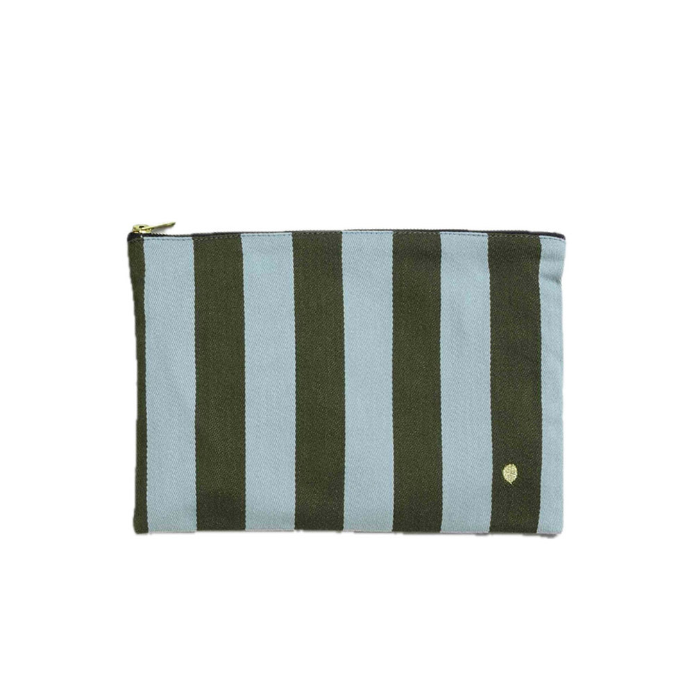 (預購4/30)法國La cerise sur le gâteau 有機棉防水分類收納袋-抹茶藍條紋(小)