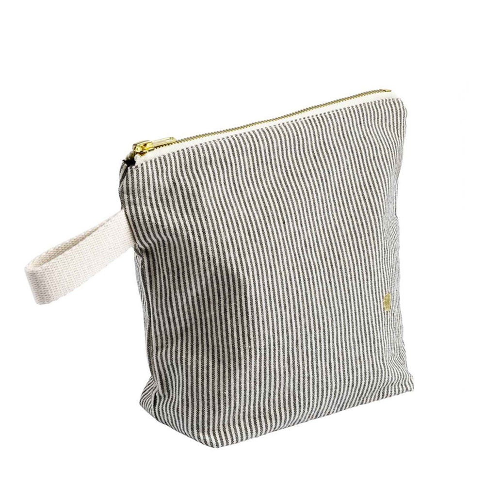 (預購3/31)法國La cerise sur le gâteau 有機棉防水手提收納袋-灰條紋(小)